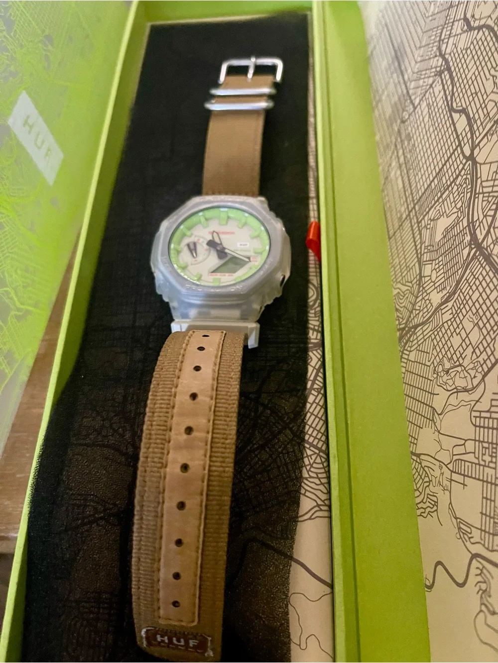 G-Shock Lime Green huf limited edition watch in case